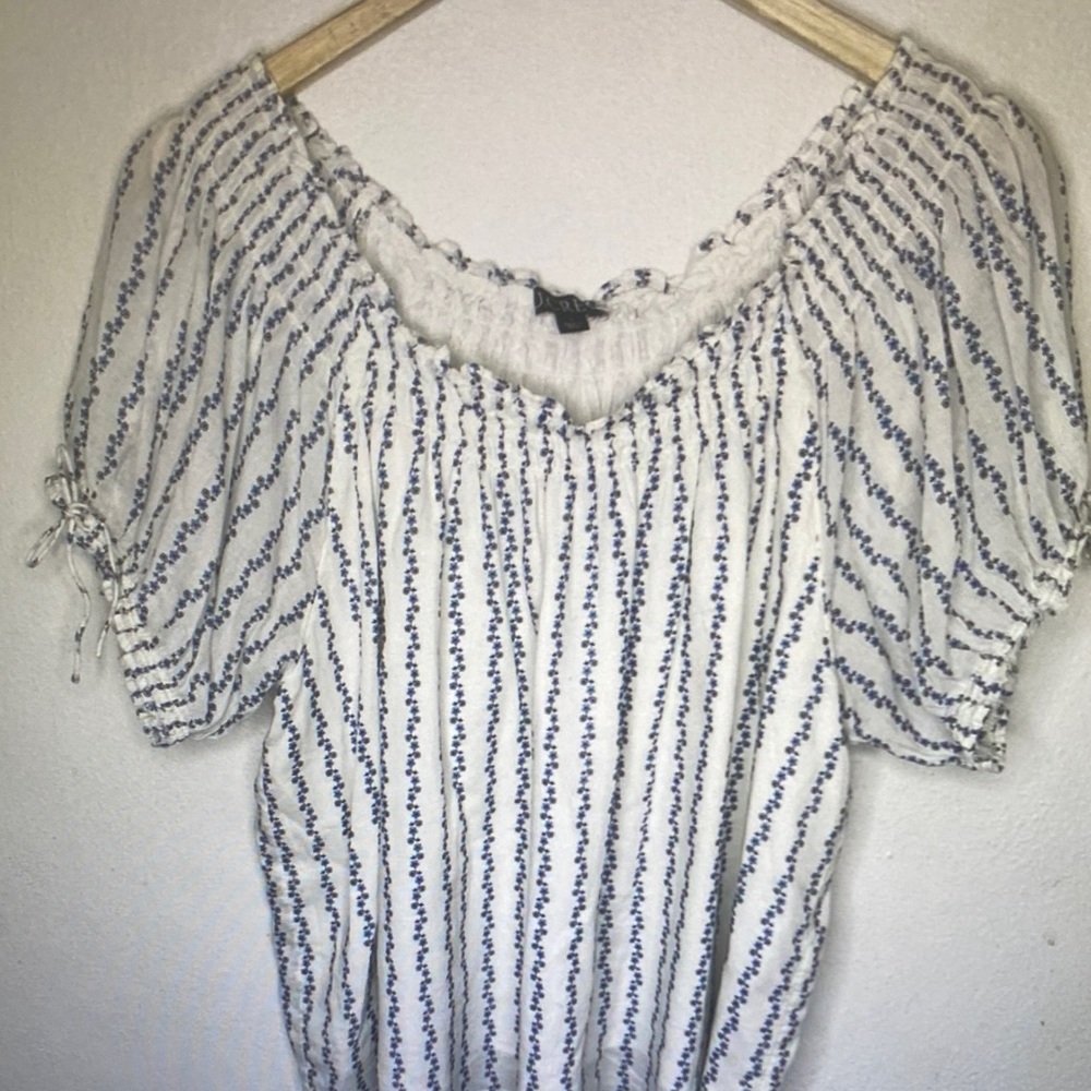 J. Crew White and Navy Striped V-Neck Blouse